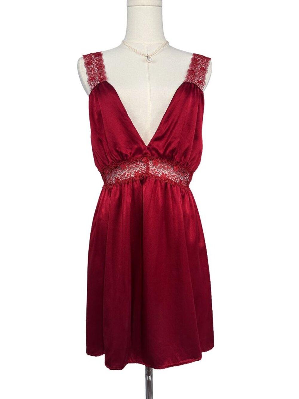 Reformation Elina Silk Mini Dress Sangre Red Lace V-Neck Fit Flare 8 - Picture 6 of 9